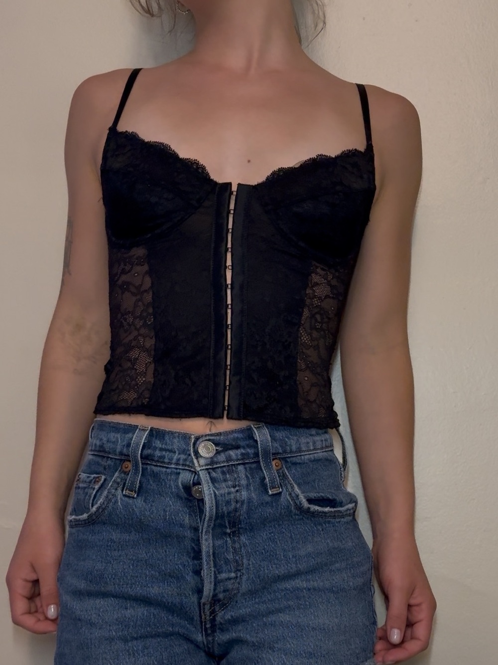 NA-KD Black Lace Bustier Crop Top